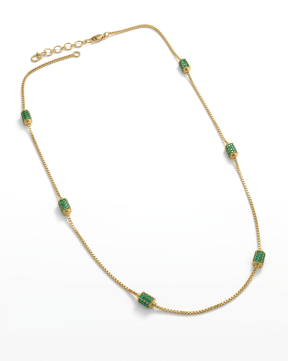 Gold Plated Green Stone Chain Necklace for Women