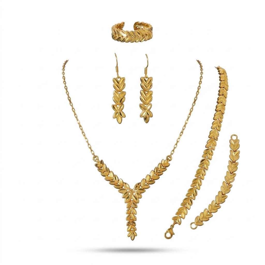 Elegant Leaf Design Gold Plated Jewellery Set