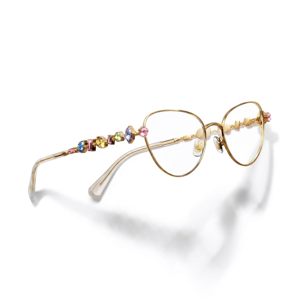 Gold Gemstone Embellished Cat Eye Spectacle Frames