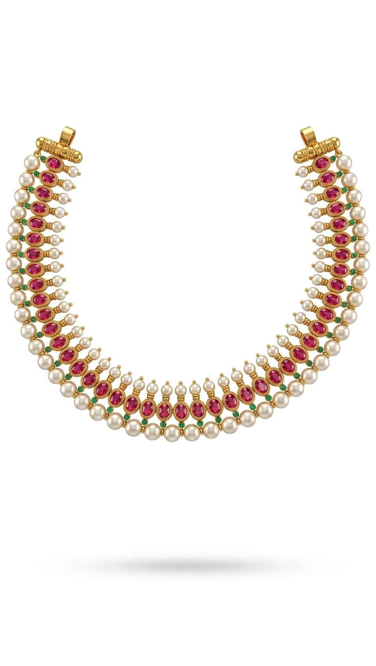 Traditional Gold Plated Pearl Choker Necklace