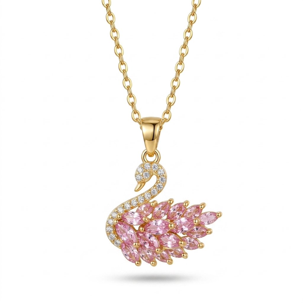 Elegant Pink CZ Swan Pendant Necklace for Women