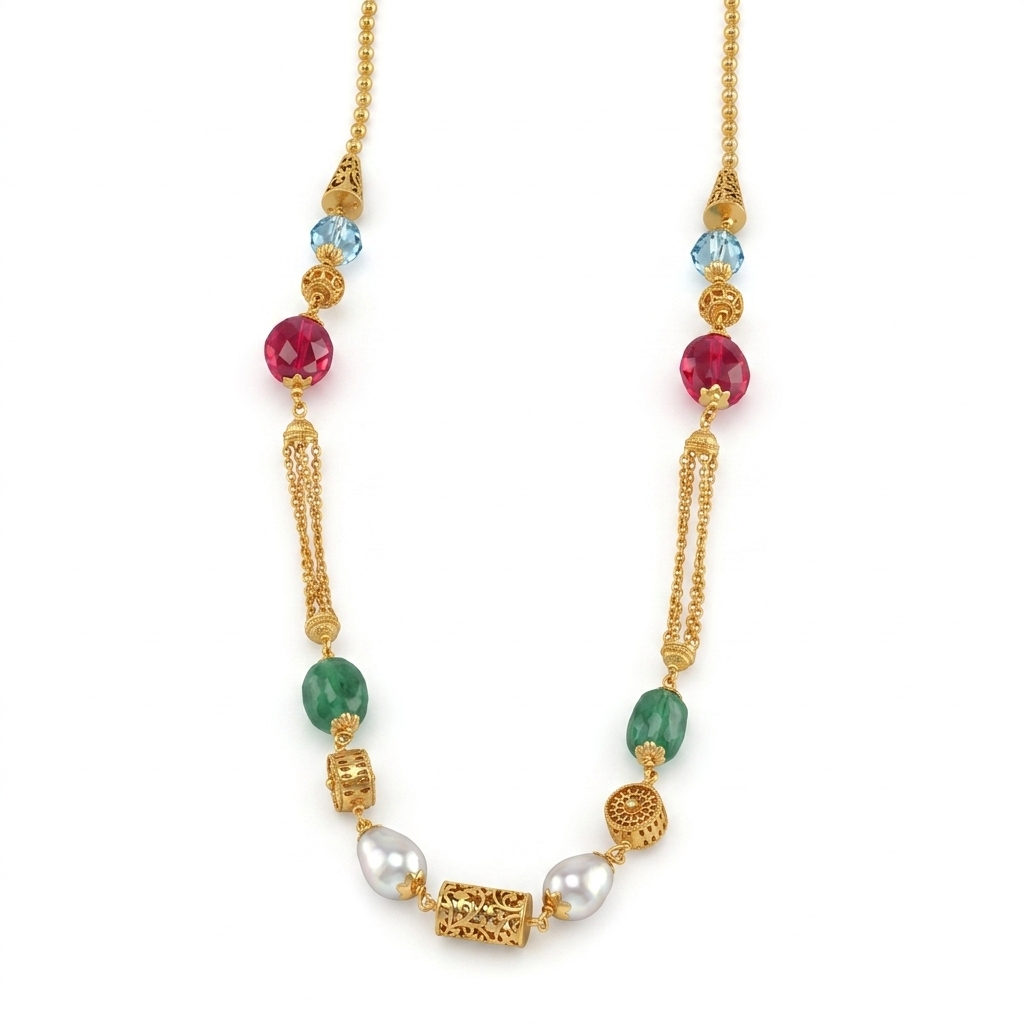 Gold Plated Multicolored Beaded Long Necklace