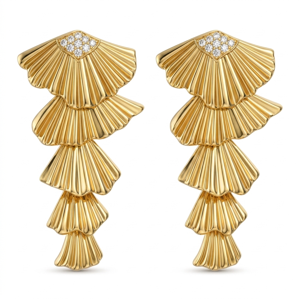 Elegant Golden Tiered Fan Earrings for Women
