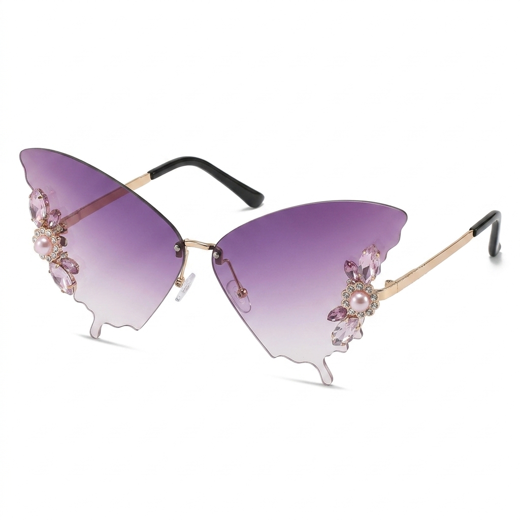 Butterfly Rimless Embellished Sunglasses