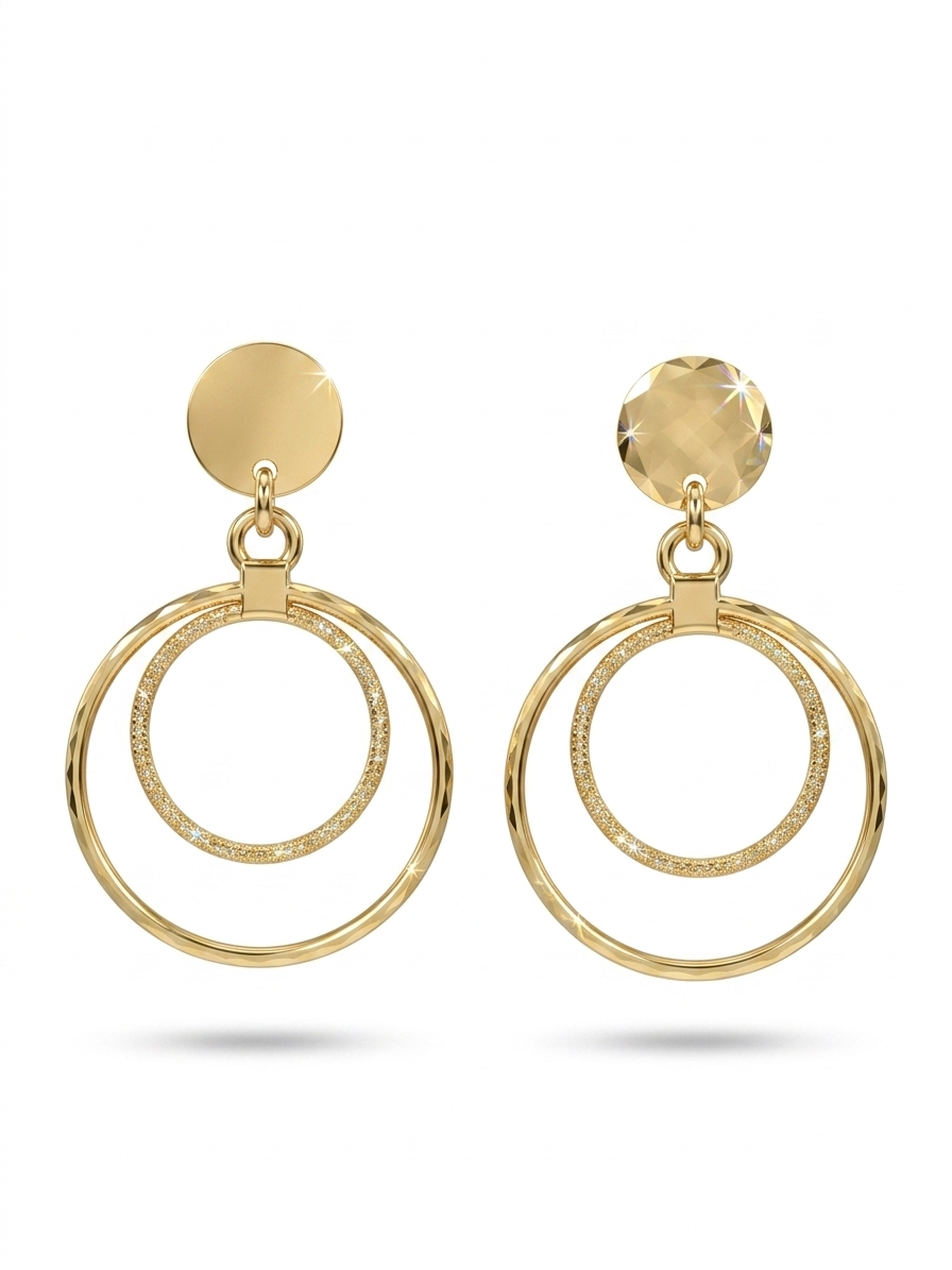 Gold Plated Double Hoop Sparkle Dangle Earrings