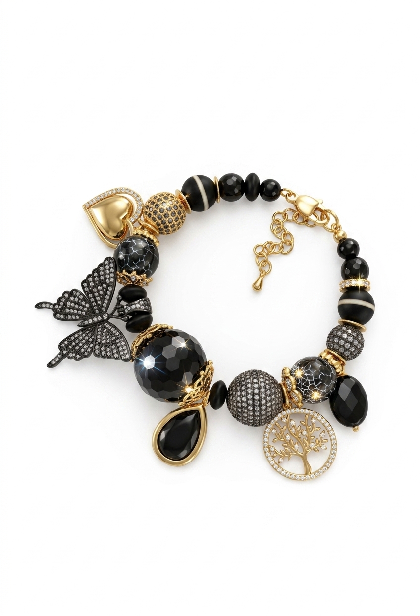 Elegant Black Gold Charm Bracelet