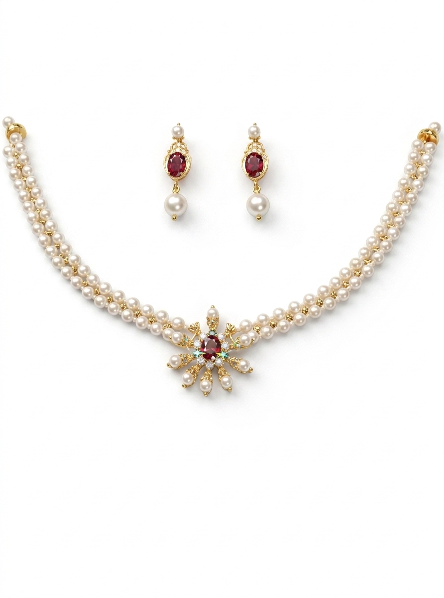 Traditional Pearl Choker Necklace Set