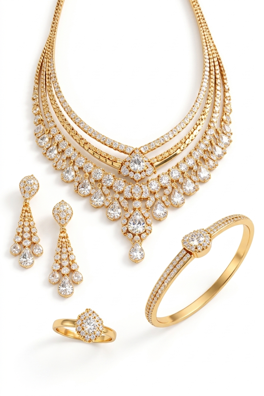Elegant Gold Plated CZ Diamond Set for Women
