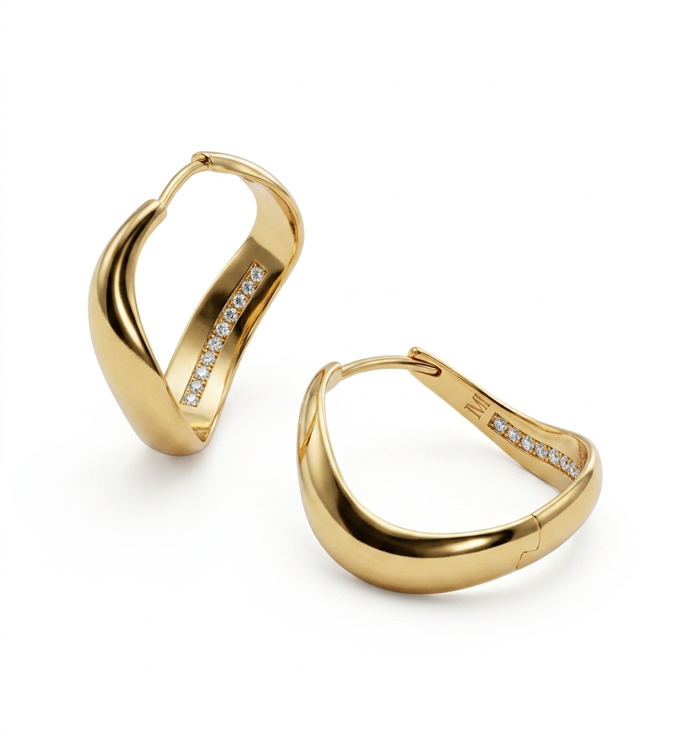 Wavy Gold Plated CZ Hoop Earrings