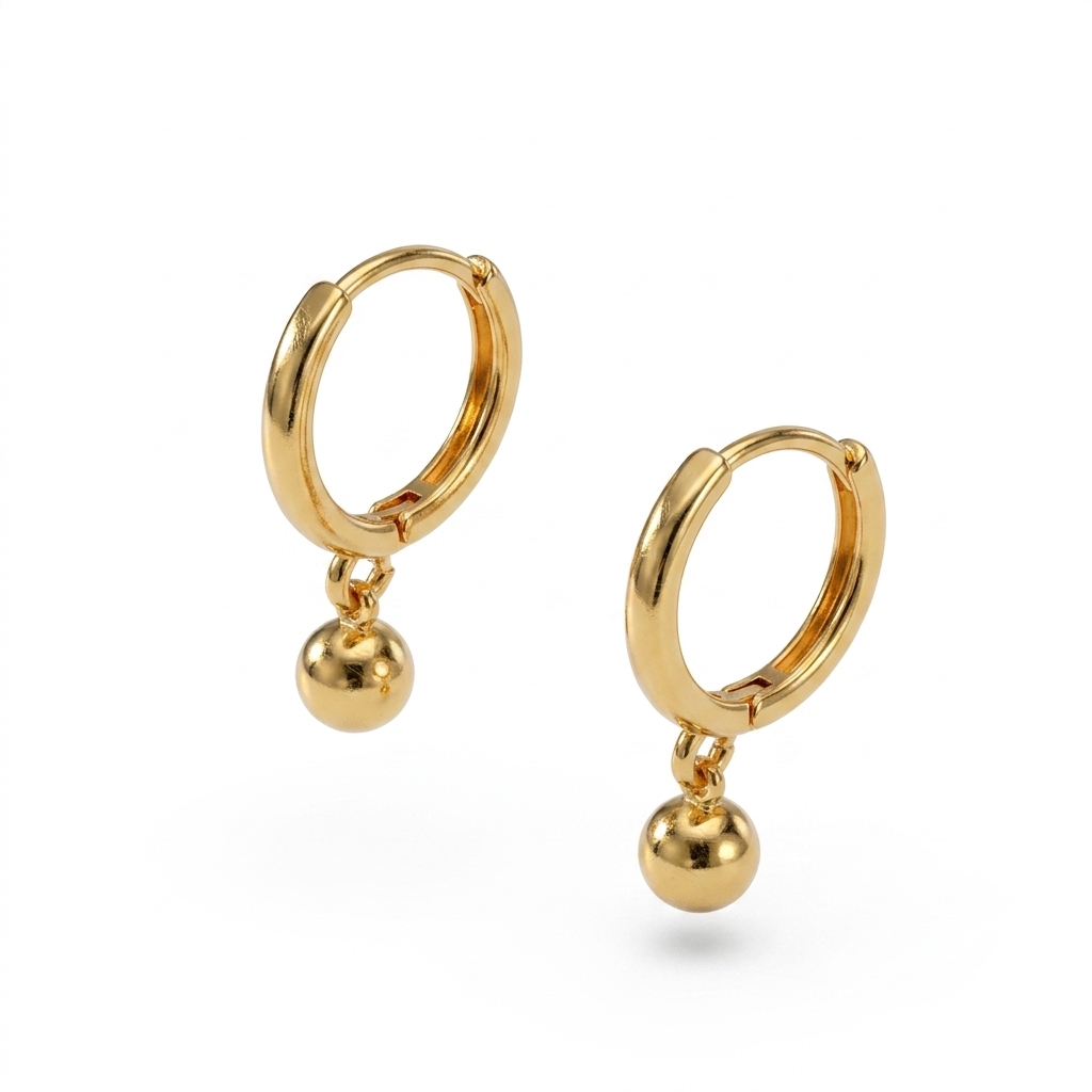 Stylish Gold Plated Ball Drop Hoop Earrings