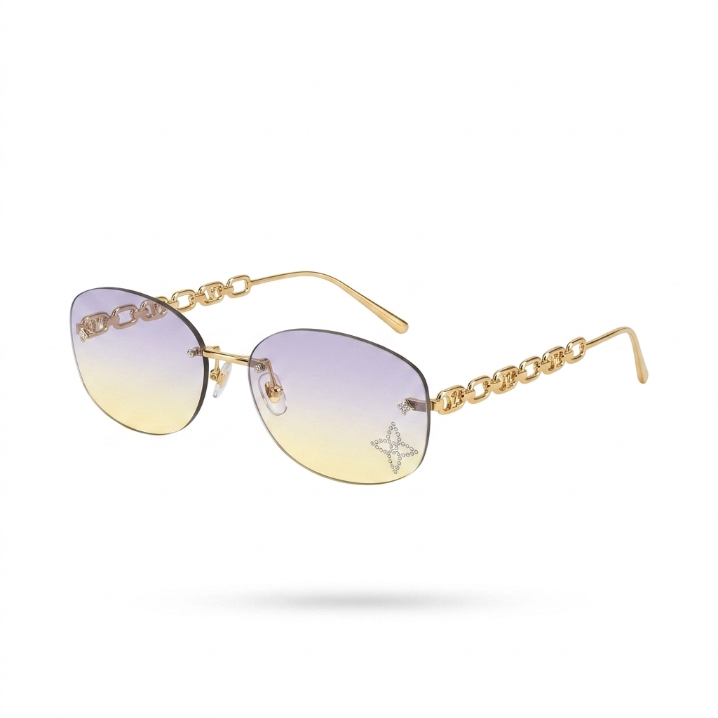 Stylish Chain Link Rimless Gradient Sunglasses
