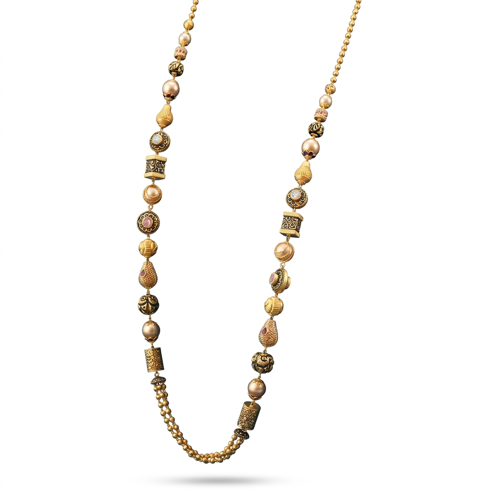 Ethnic Gold Plated Beaded Long Chain