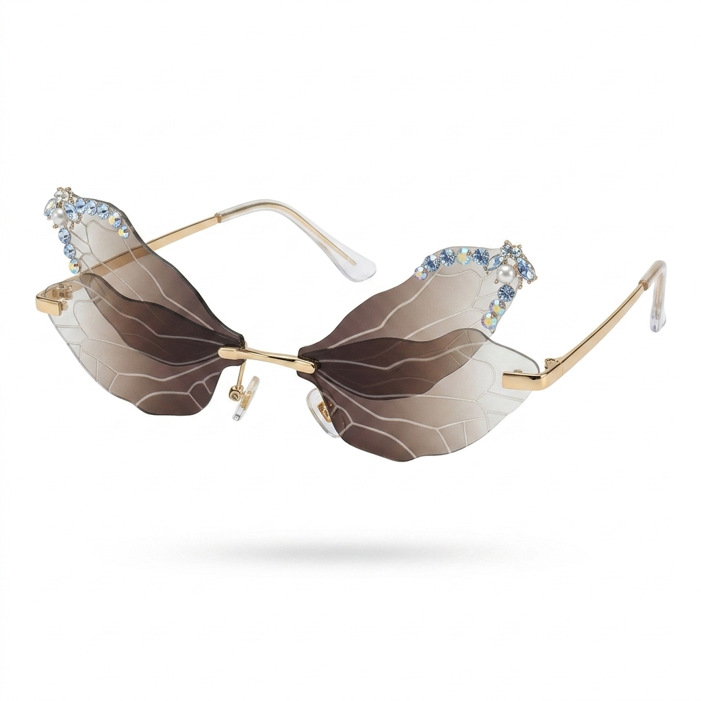 Butterfly Wing Rimless Embellished Sunglasses for Women