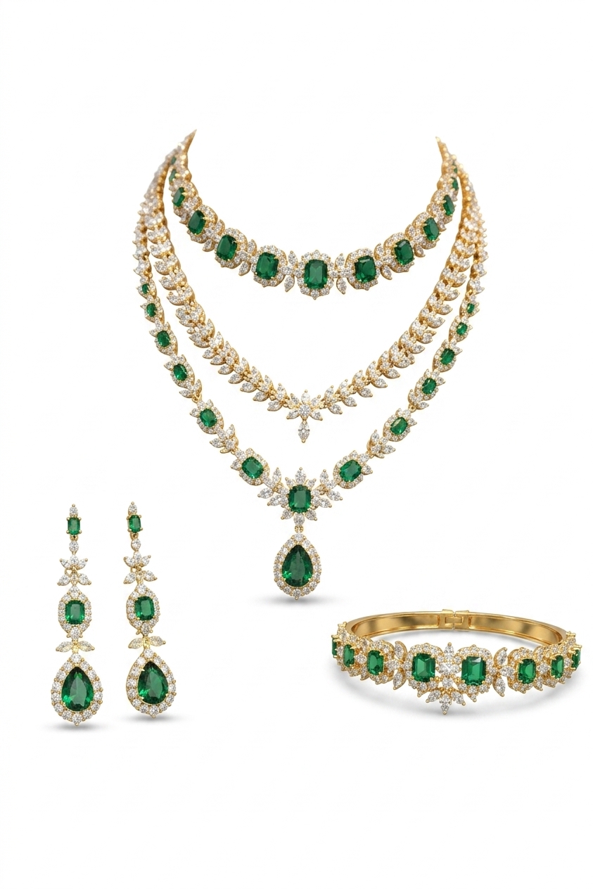 Emerald Green Imitation Jewellery Set for Women