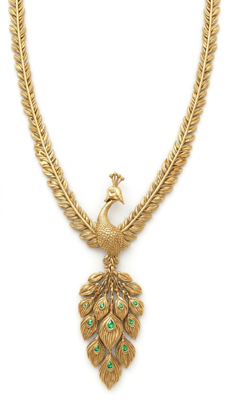 Peacock Gold Plated Necklace with Green Stones