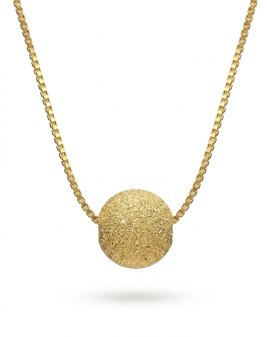 Gold Plated Textured Ball Pendant Necklace