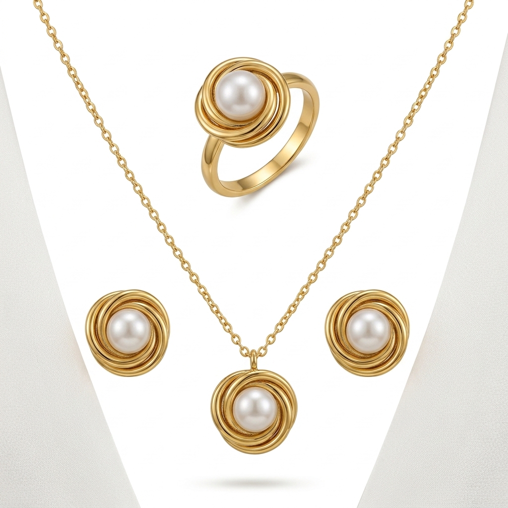 Elegant Gold Plated Pearl Jewellery Set