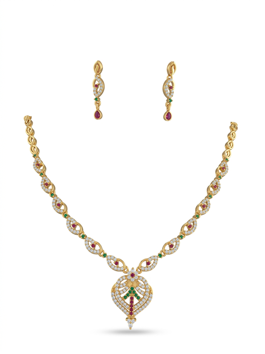 Elegant Gold Plated CZ Stone Necklace Set