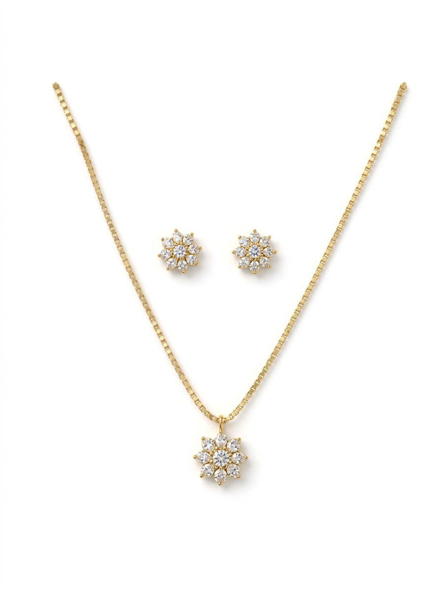 Floral CZ Pendant Necklace & Earring Set