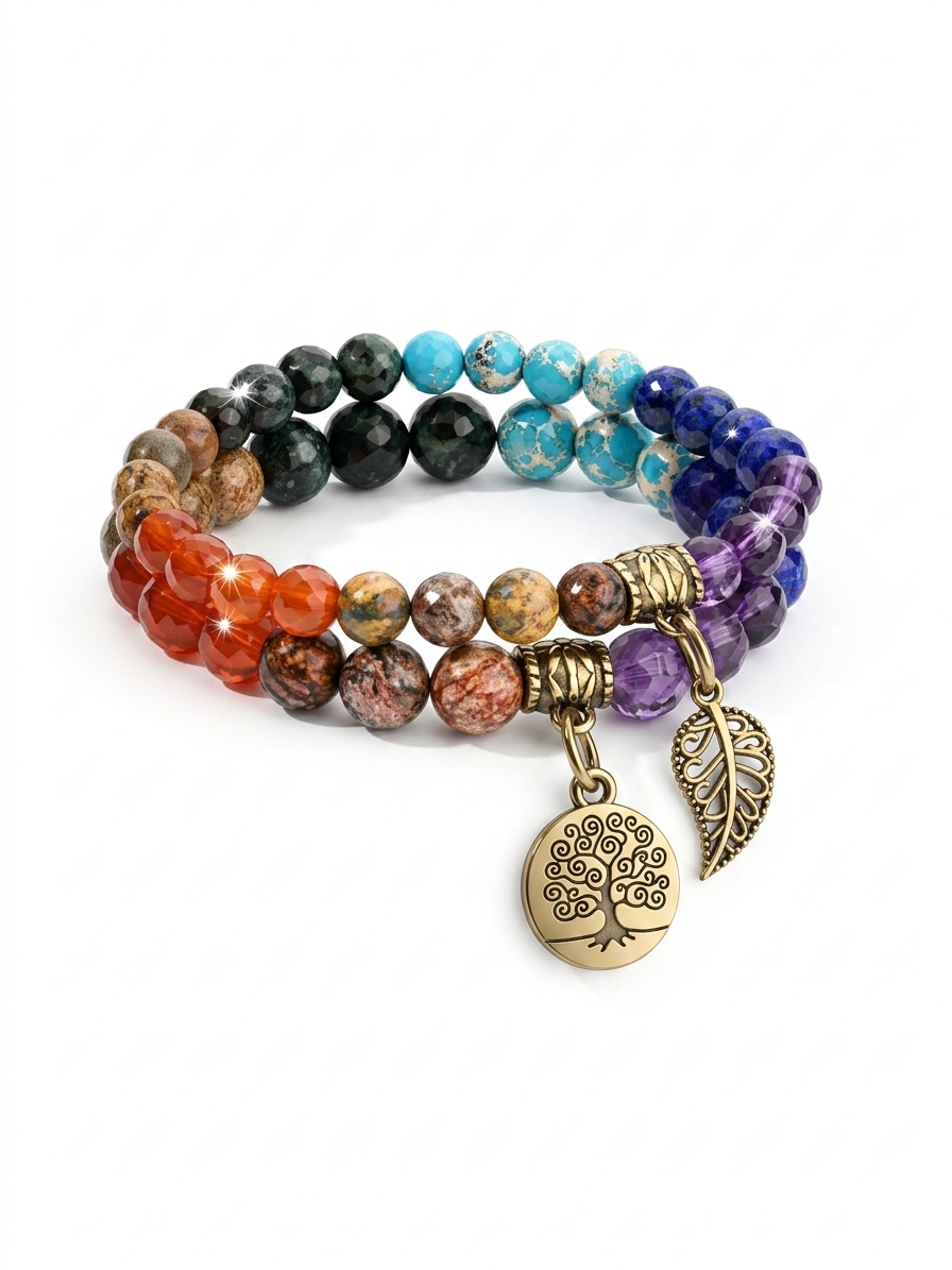 Chakra Stone Beaded Bracelets with Tree of Life Charm