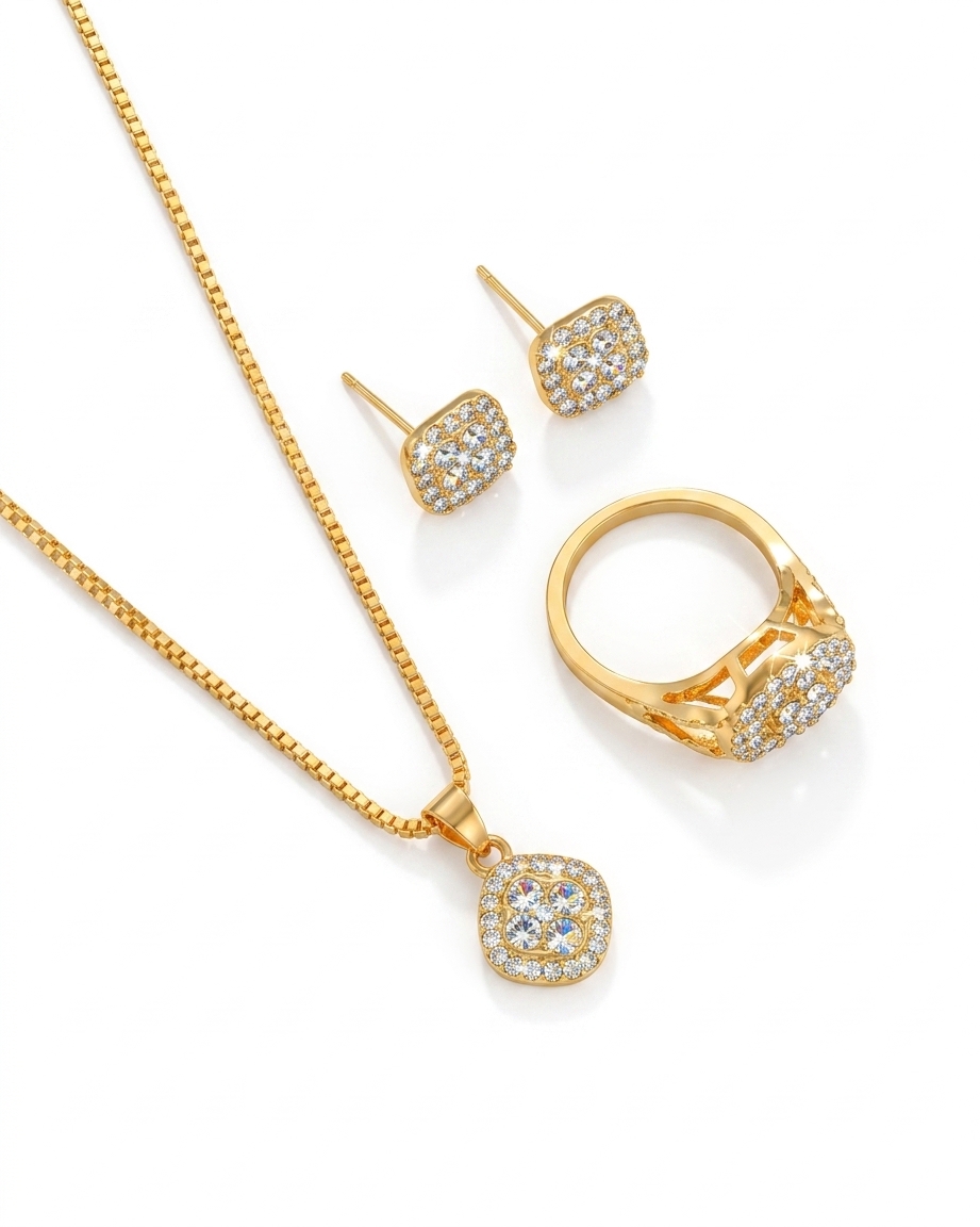 Elegant Gold Plated CZ Jewellery Set for Women