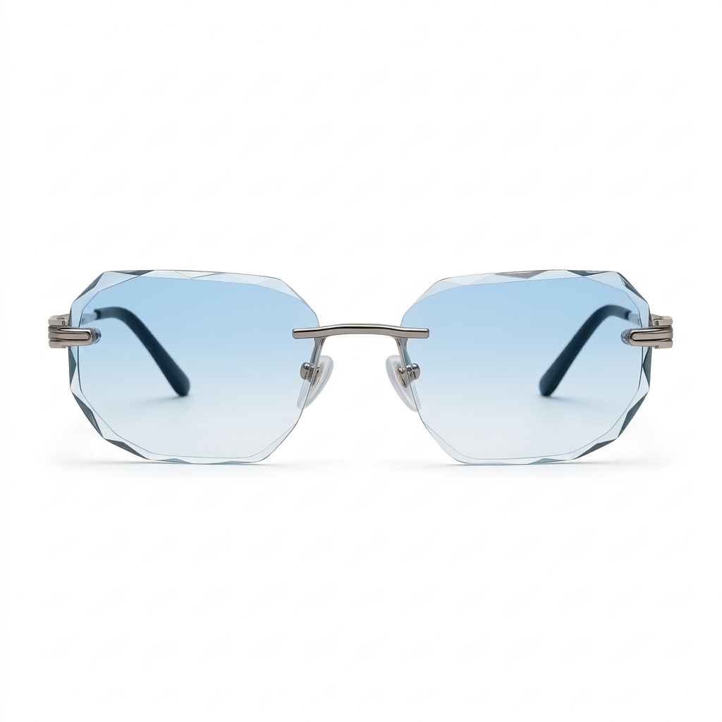 Stylish Blue Octagonal Rimless Sunglasses