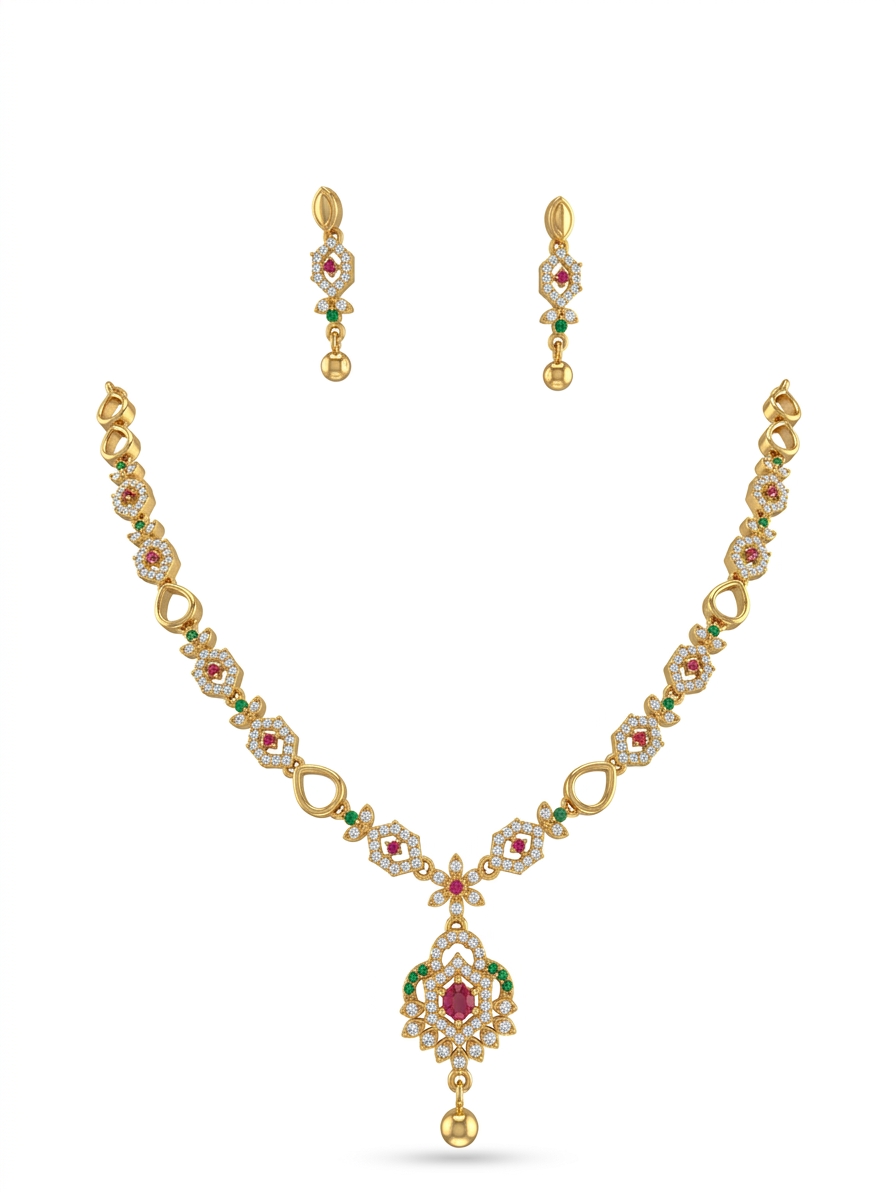 Traditional Gold Plated Necklace Earring Set