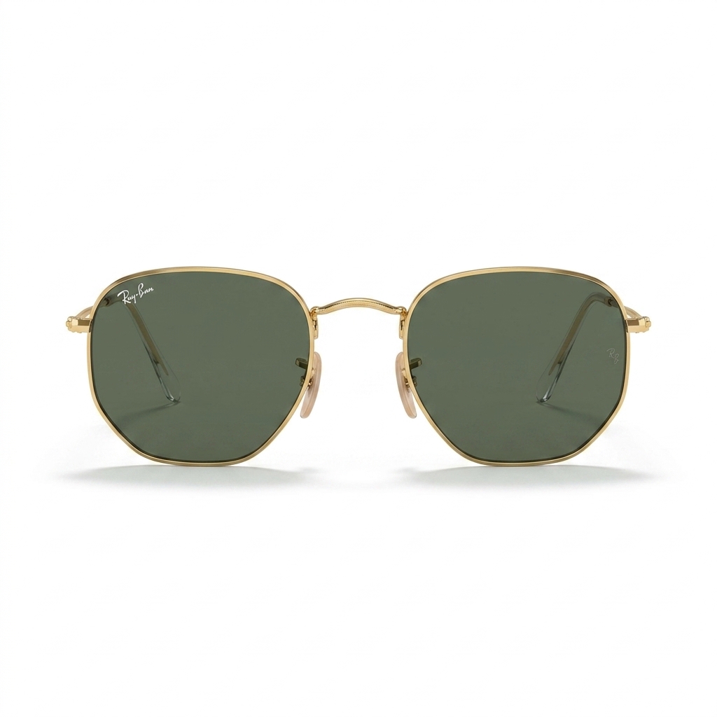 Ray-Ban Hexagonal Gold Frame Green Lens Sunglasses
