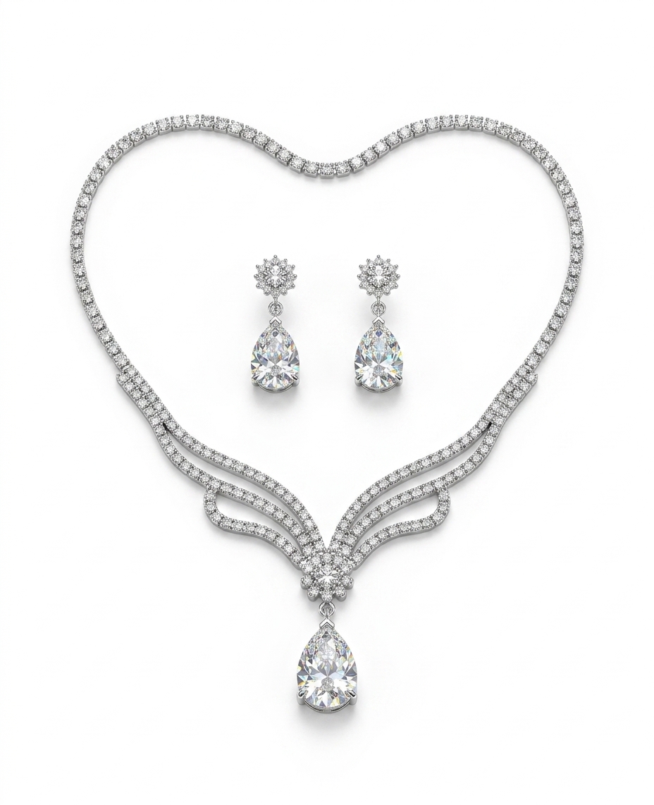 CZ Diamond Bridal Necklace Set for Women
