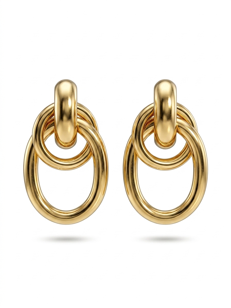 Gold Plated Interlinked Hoop Drop Earrings for Women | JAMD
