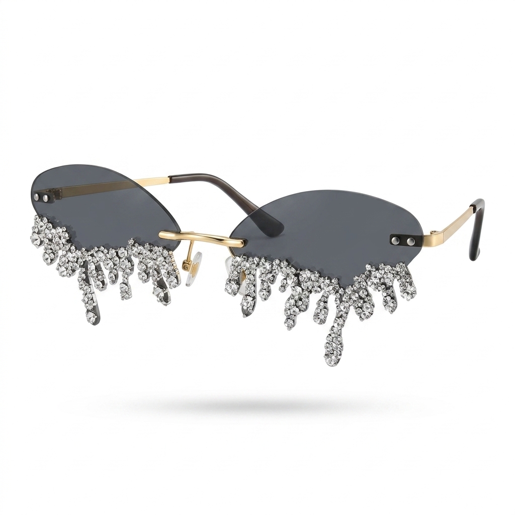 Dripping Crystal Rimless Sunglasses