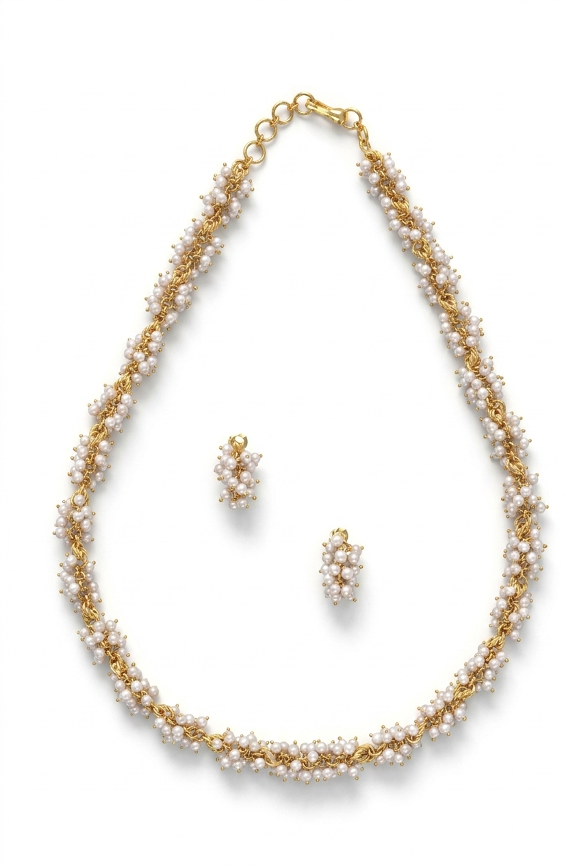 Gold Plated Faux Pearl Necklace Set for Women