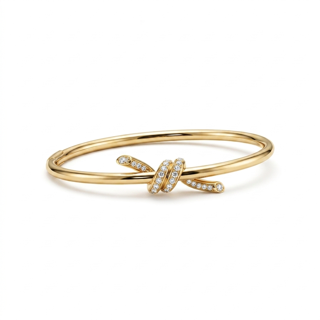 Knot Design Gold-Plated CZ Studded Bangle