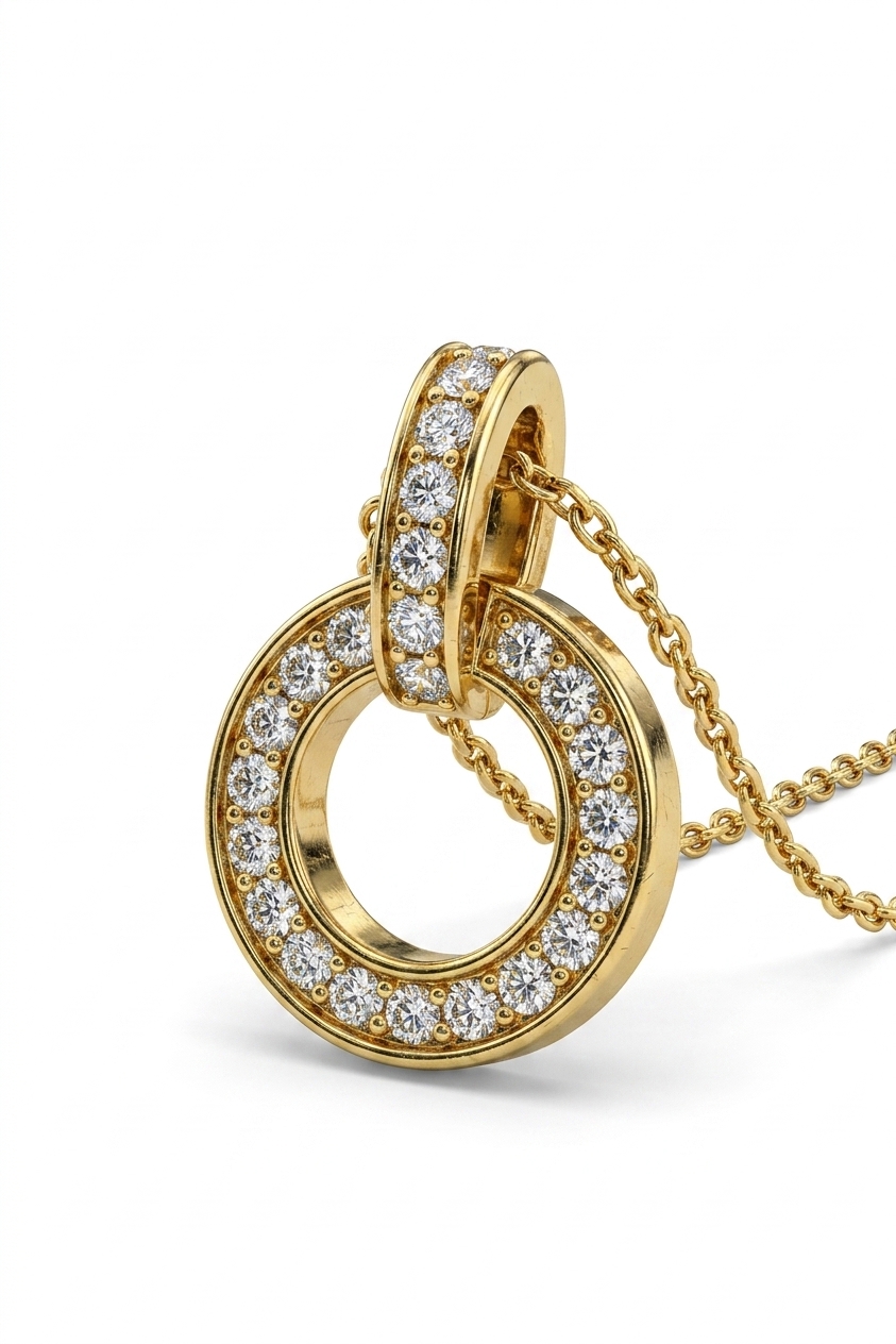 Gold Plated Circle CZ Pendant Necklace for Women