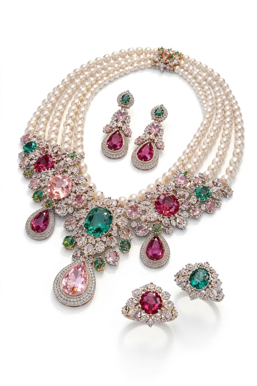 Elegant Pearl Multi-Gemstone Jewelry Set