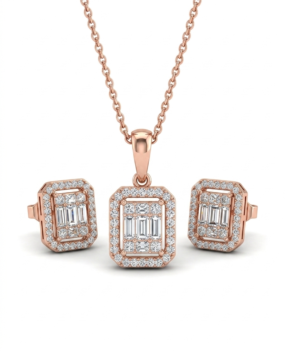 AD Rose Gold Plated Pendant Set with Earrings