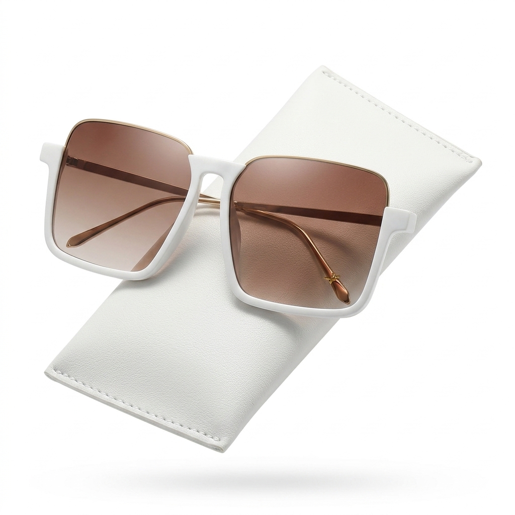Square White Frame Brown Lens Sunglasses