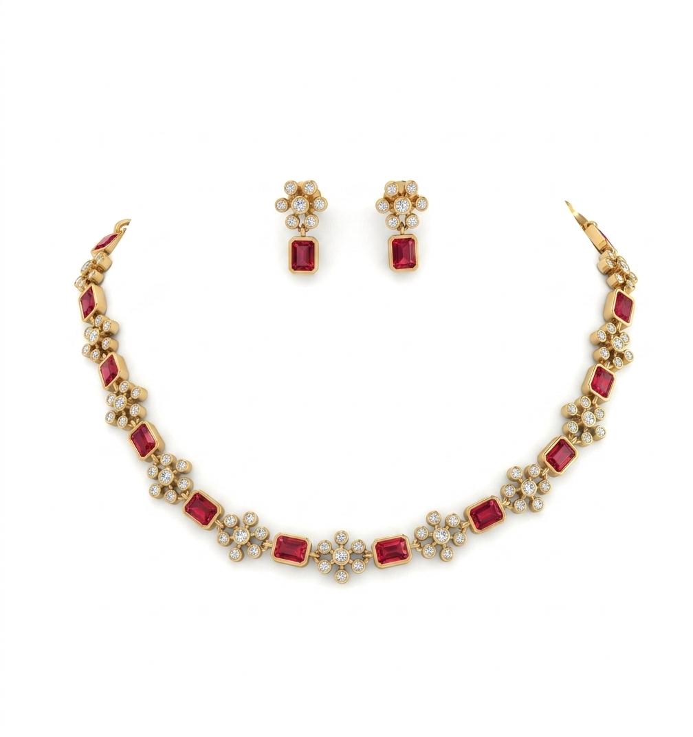 Elegant Gold Plated Ruby Stone Necklace Set