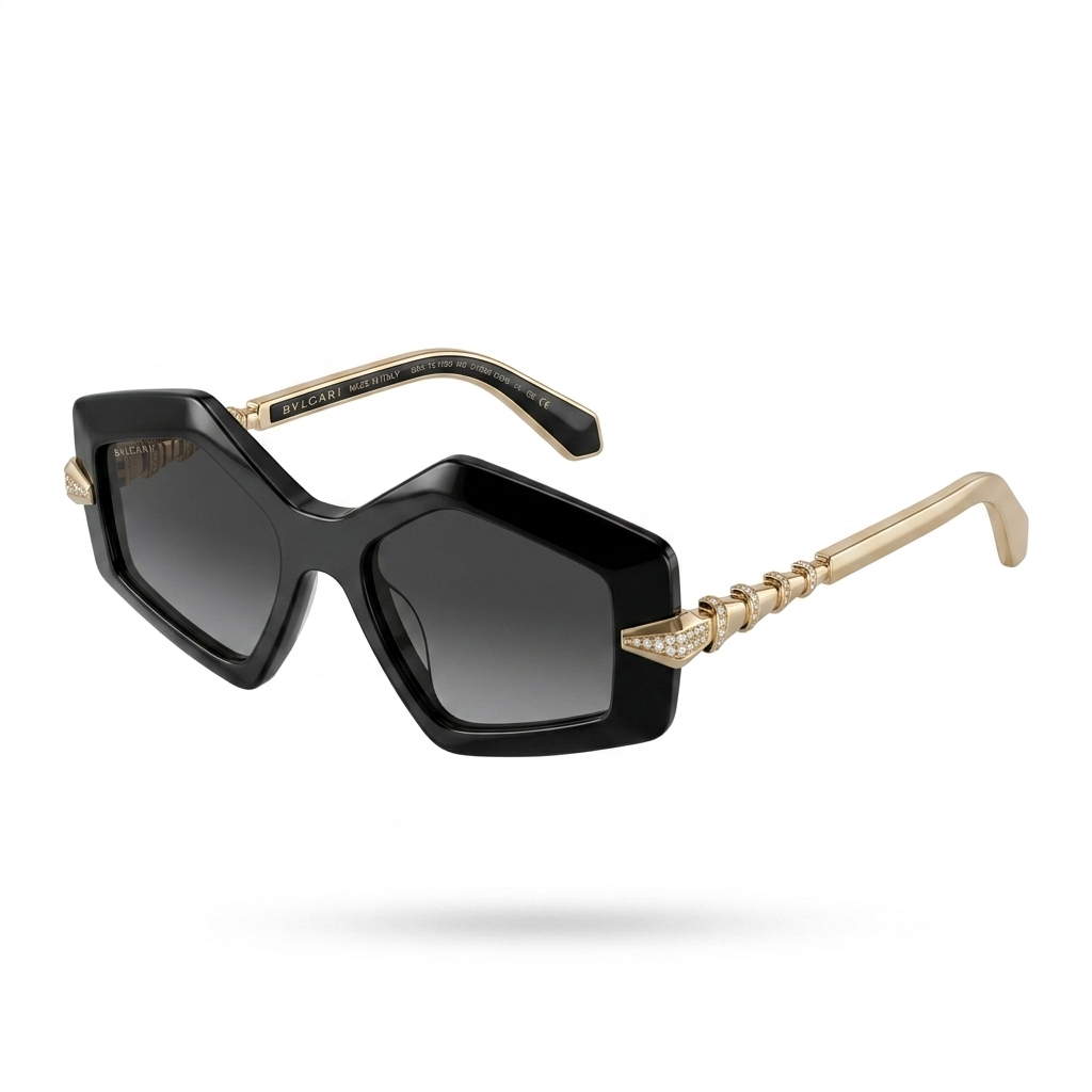BVLGARI Serpenti Black Hexagonal Sunglasses