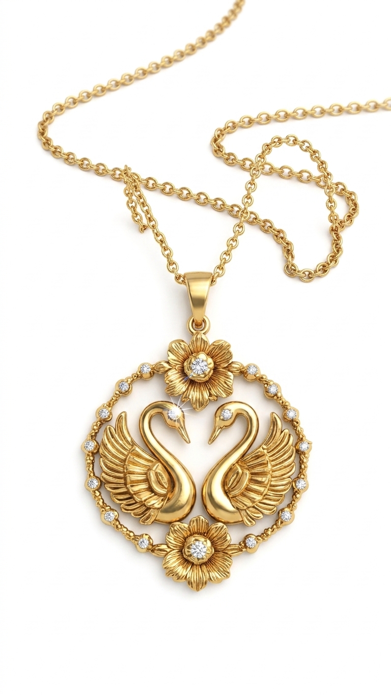 Gold Plated Swan Love Heart Pendant Necklace with Chain
