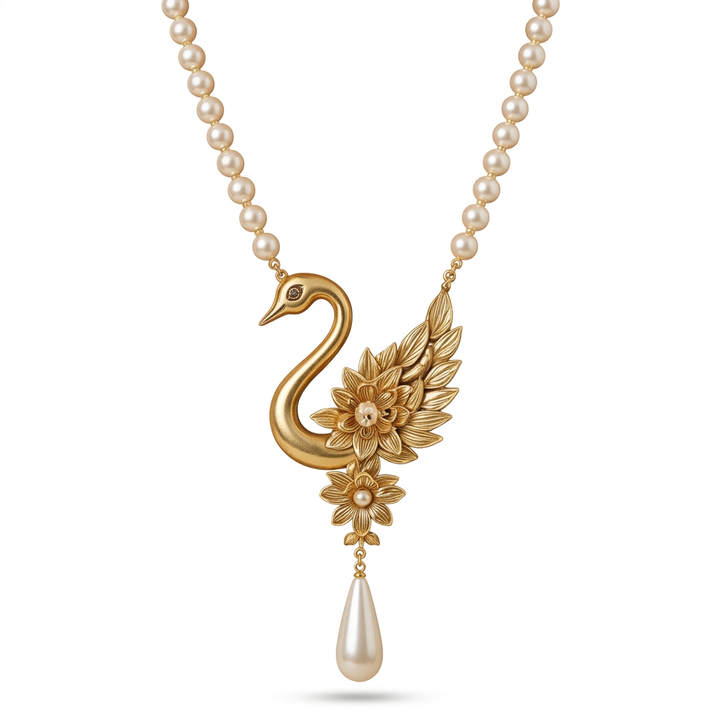 Swan Floral Pearl Necklace for Women - Meesho Style