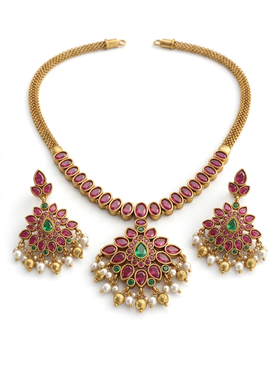 Traditional Gold Plated Ruby Imitation Jewellery Set