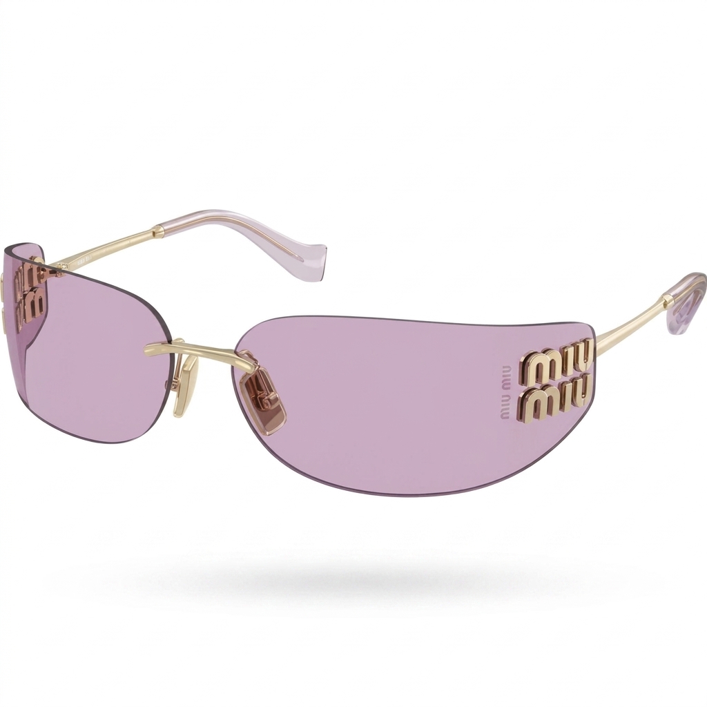 Miu Miu Rimless Purple Lens Gold Sunglasses