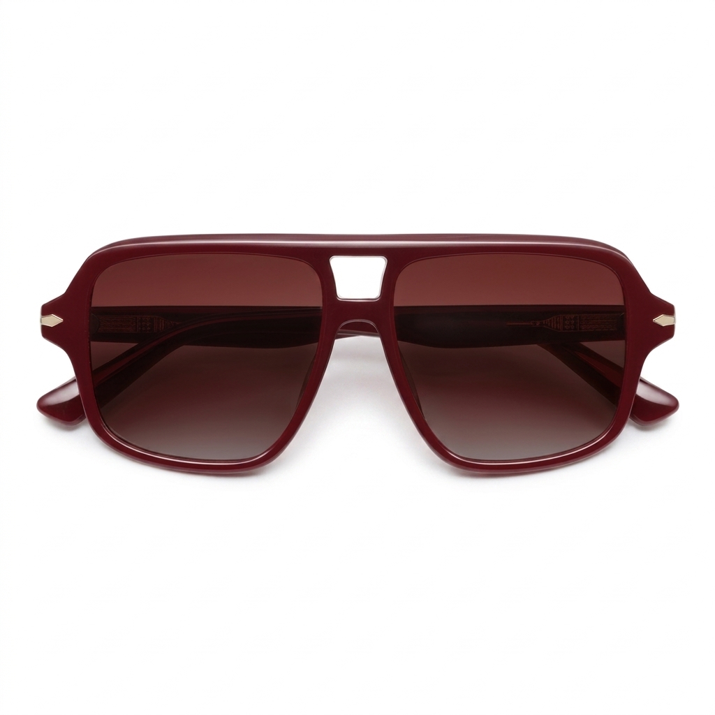 Stylish Maroon Square Aviator Sunglasses