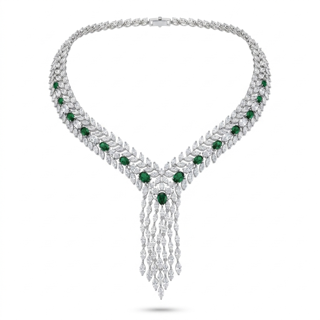 Elegant AD Emerald Green Necklace for Women