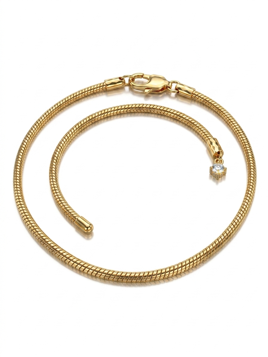 Gold Plated Solitaire Charm Snake Chain Anklet