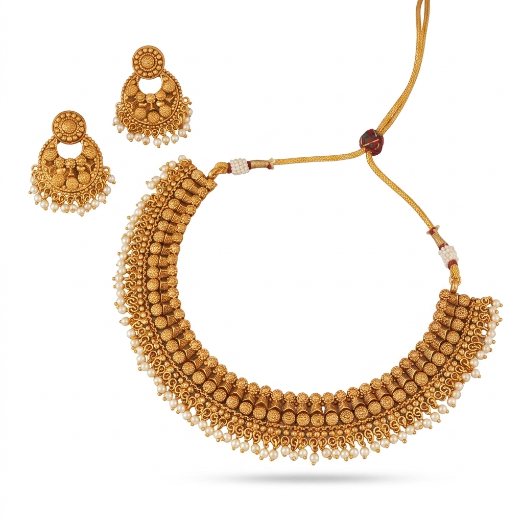 Ethnic Gold Plated Choker & Earrings Set
