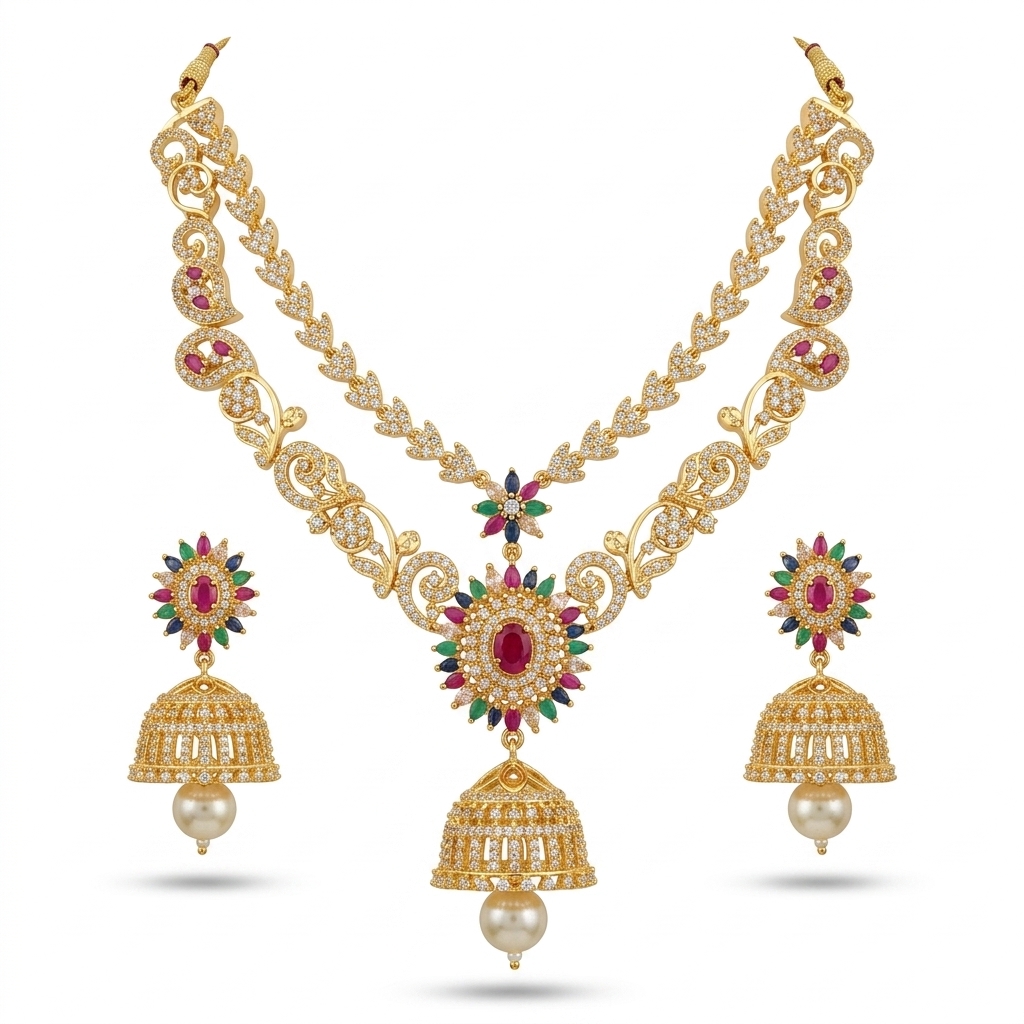 Traditional Gold Plated AD Stone Jhumka Set for Women