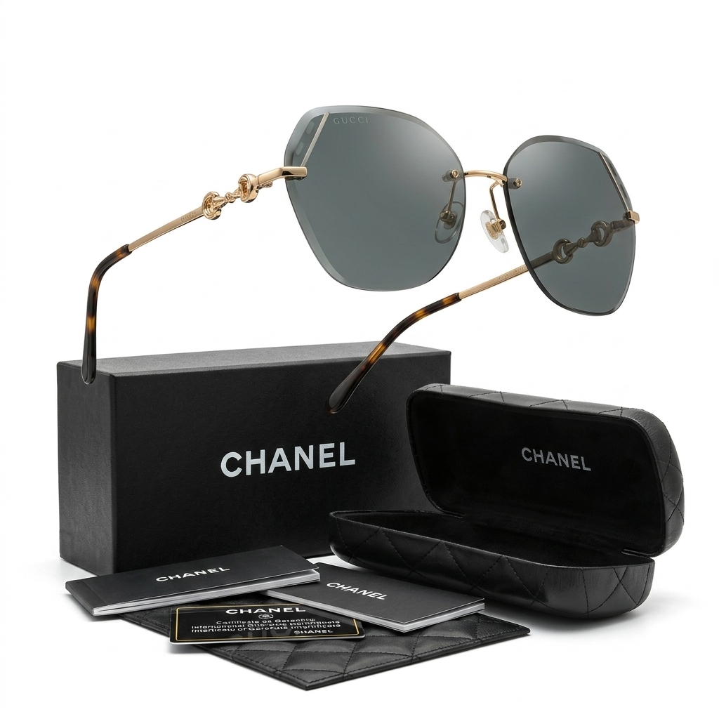 Designer Style Hexagonal Rimless Sunglasses