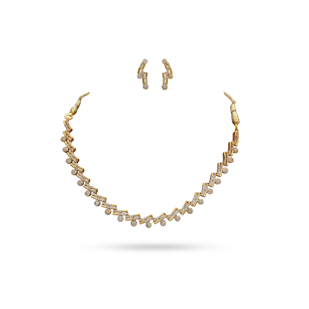 Gold Plated AD Necklace & Earring Set for Women